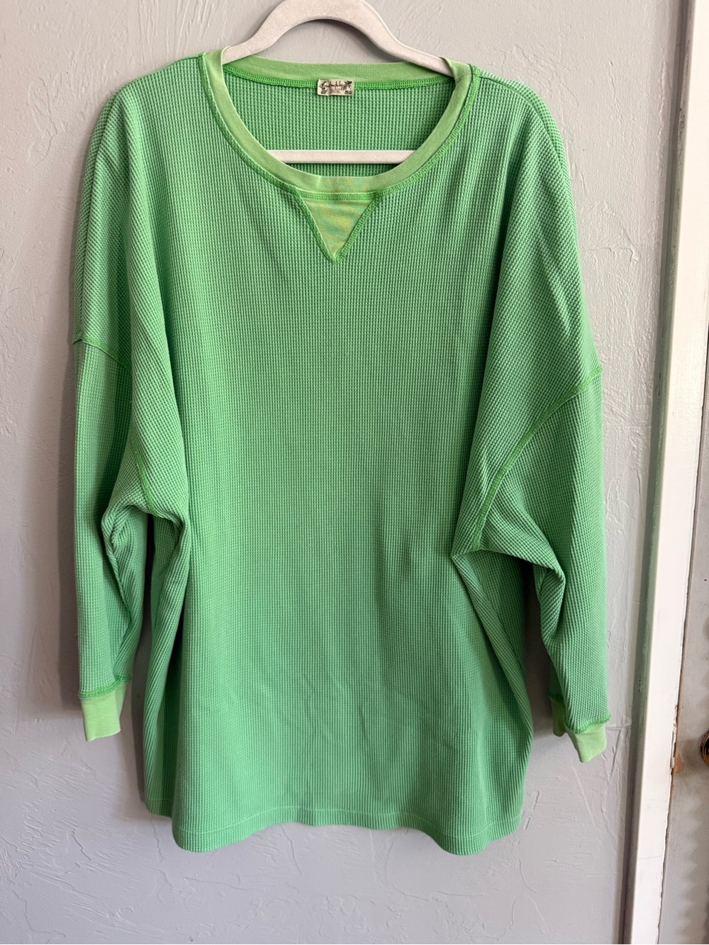Free People We The Free Lime Green Waffle Knit Oversized Thermal Tunic Top XS